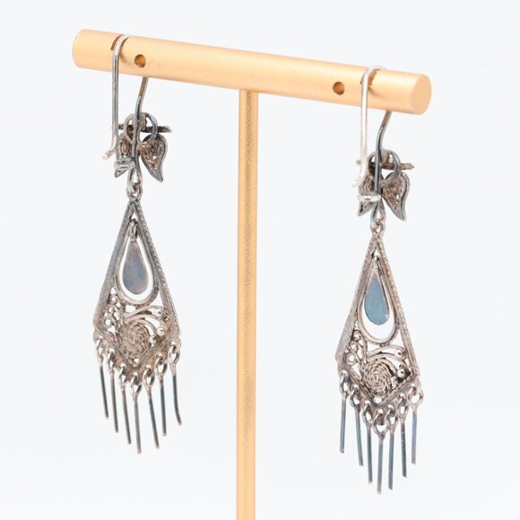 Vintage Sterling Silver Dangle Chandelier Earrings - Picture 1 of 5